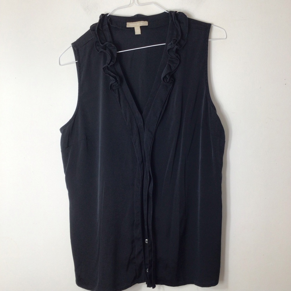 Banana Republic sleeveless silk blouse women black 14 career classic feminine